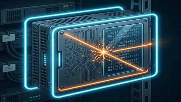 Rappresentazione di un attacco informatico che sfrutta una vulnerabilità firmware su un dispositivo hardware aziendale - SecurityLab.services