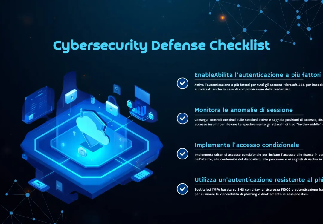 Schema concettuale di attacchi AiTM Microsoft 365 con intercettazione di token di sessione MFA