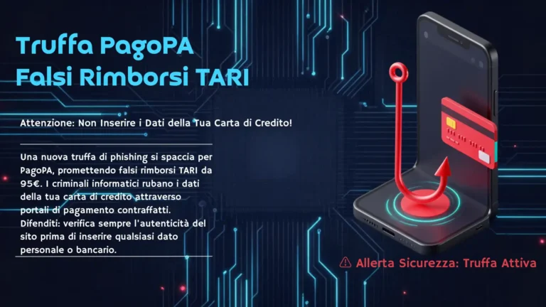 Schermata di uno smartphone colpito da truffa rimborso TARI PagoPA con richiesta dati carta